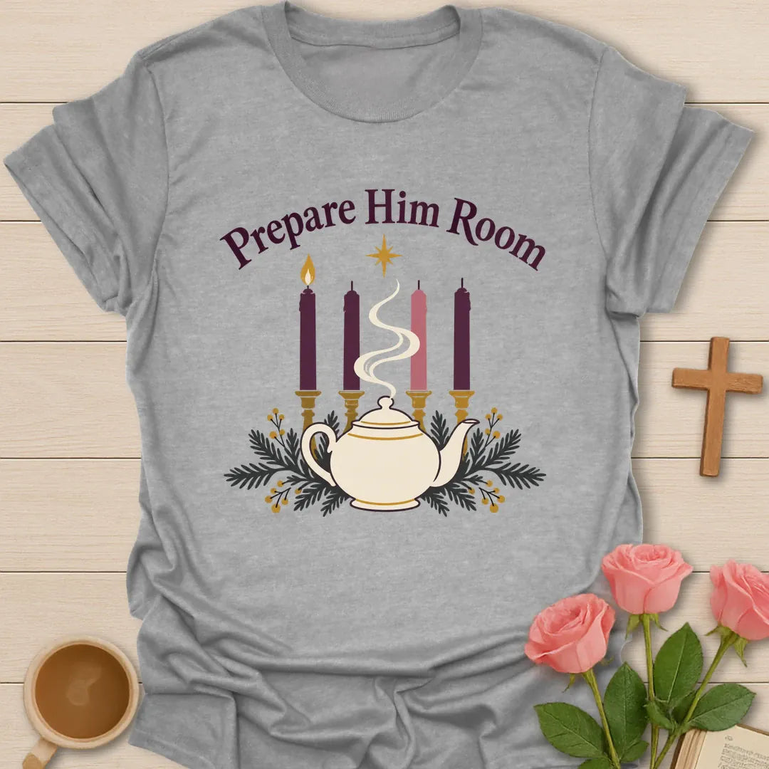 Prepare Him Room Christian Christmas t-shirt with festive faith-inspired lettering - Sport Grey