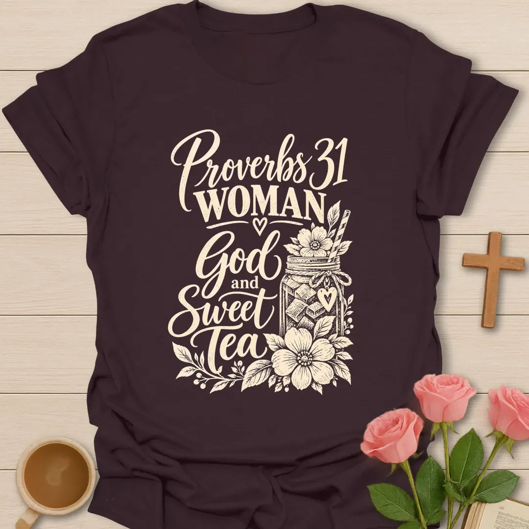 Proverbs 31 Woman Christian shirt with Scripture and faith-inspired design. - Dark Chocolate