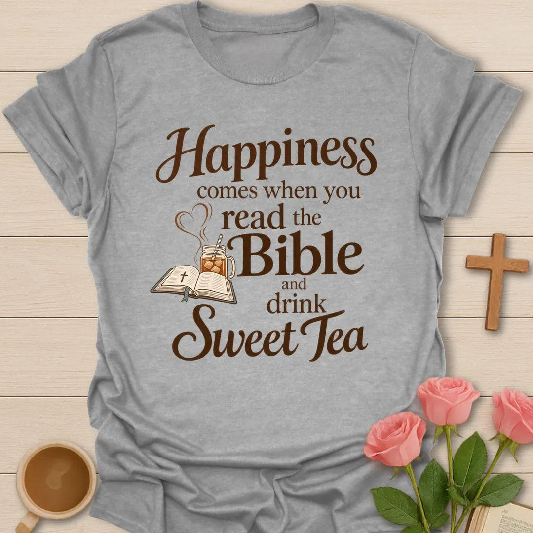Read Bible Sweet Tea Christian tea shirt with faith-inspired lettering design - Sport Grey