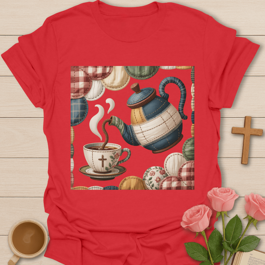 Faux Patchwork Quilted Tea Pour T-Shirt T-Shirt