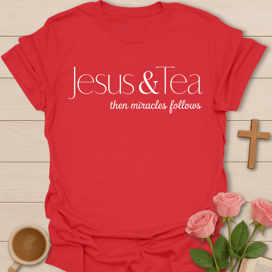 Miracles Follow Jesus Tea T-Shirt T-Shirt