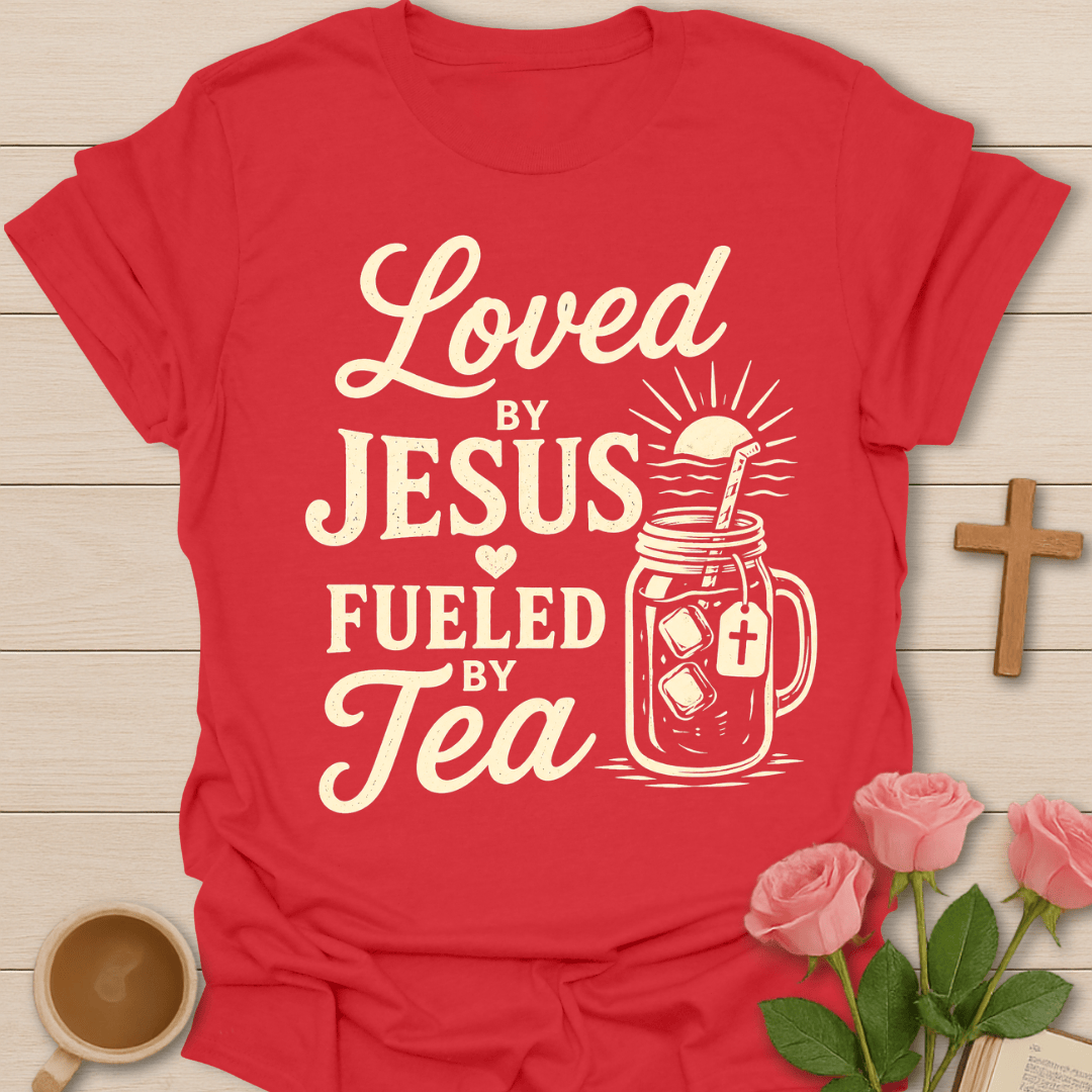 Loved By Jesus Tea T-Shirt KozzyCo Christian and tea lover design
