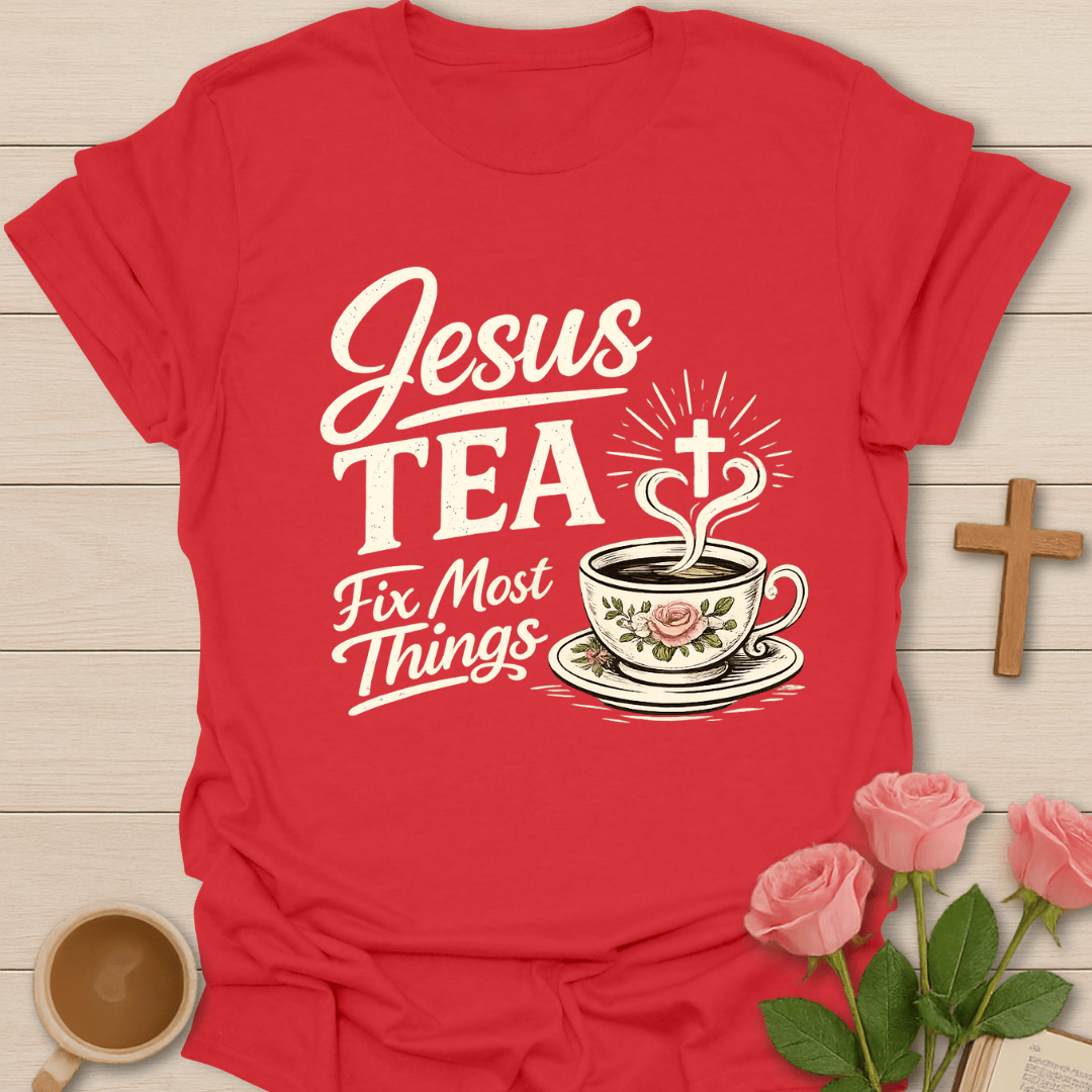 Jesus & Tea Fixes Things T-Shirt KozzyCo Christian and tea lover design