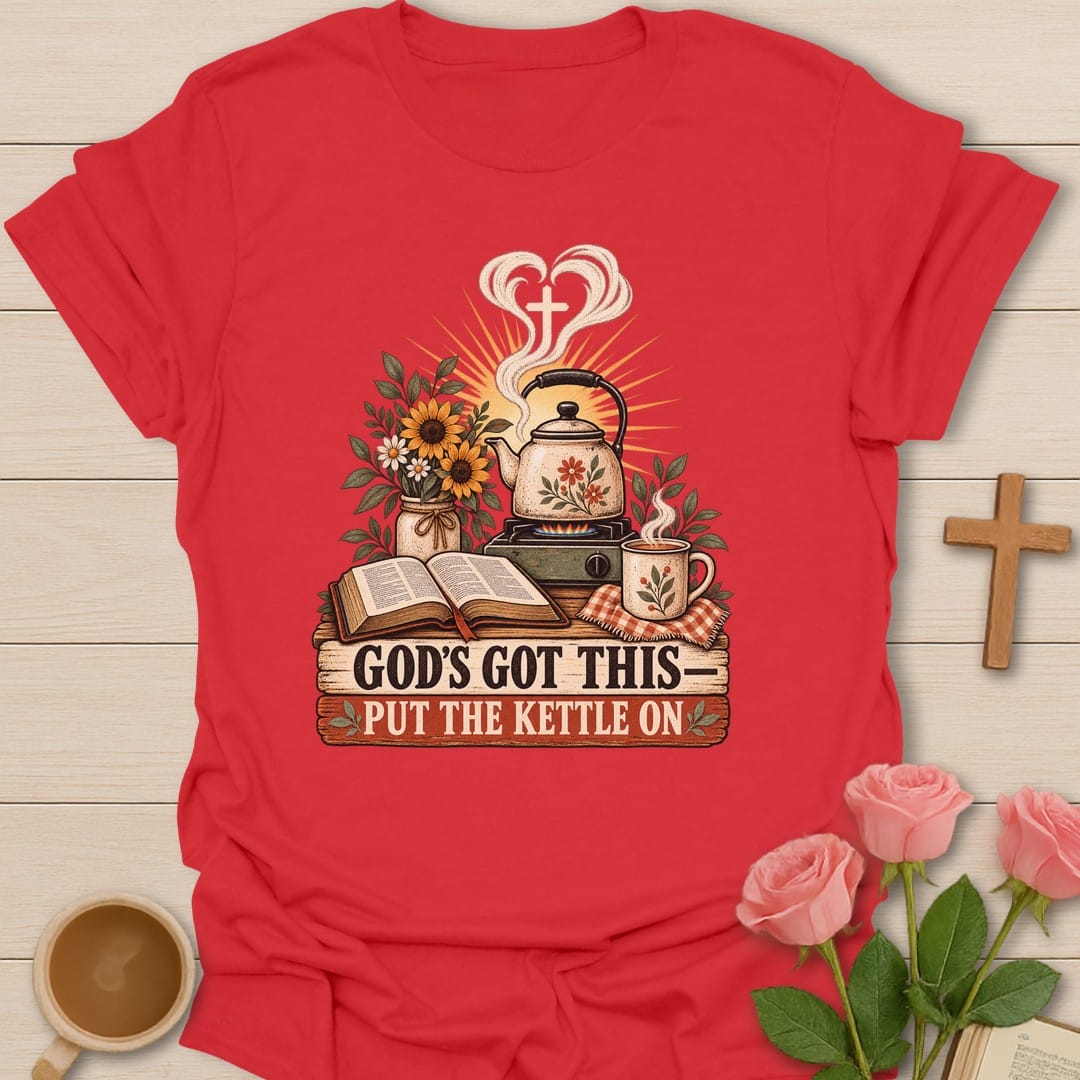 God's Got This t-shirt with reassuring lettering and faith-inspired design - Red
