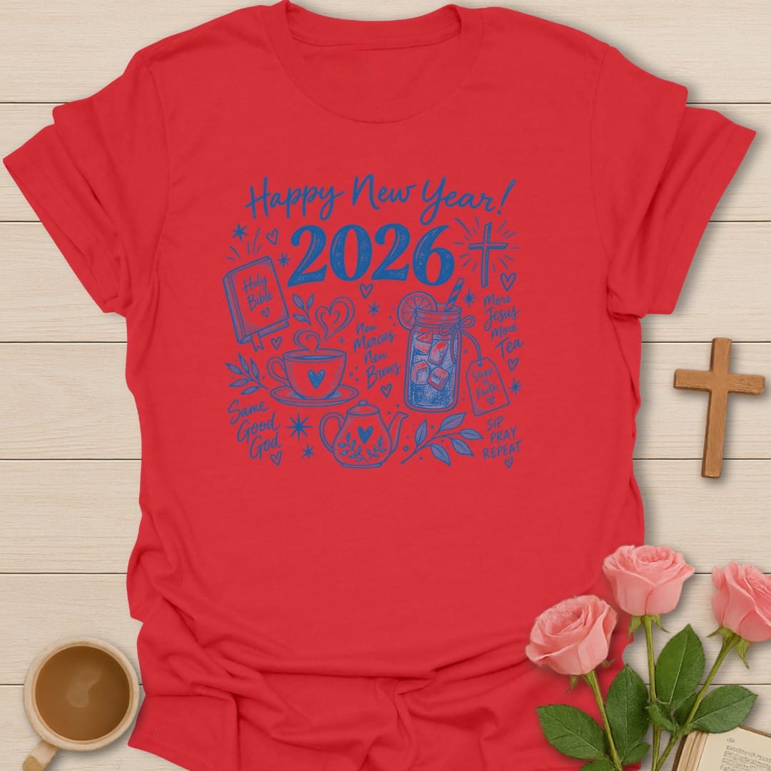 Holy Bible 2026 t-shirt with new year lettering and faith-inspired design - Red