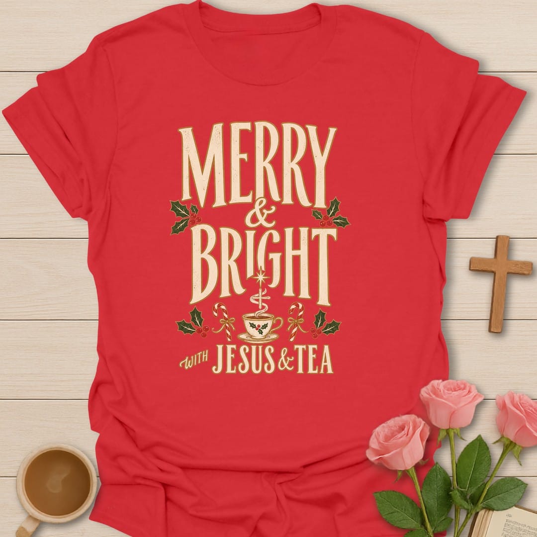 Spiked Comfort t-shirt with cozy lettering and faith-inspired design - Red