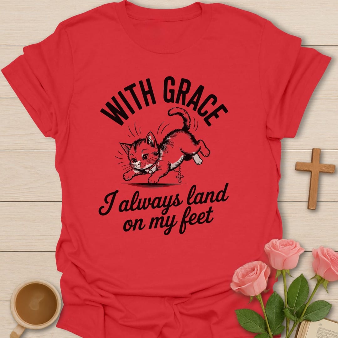 With Grace t-shirt with elegant lettering and grace-themed faith design - Red