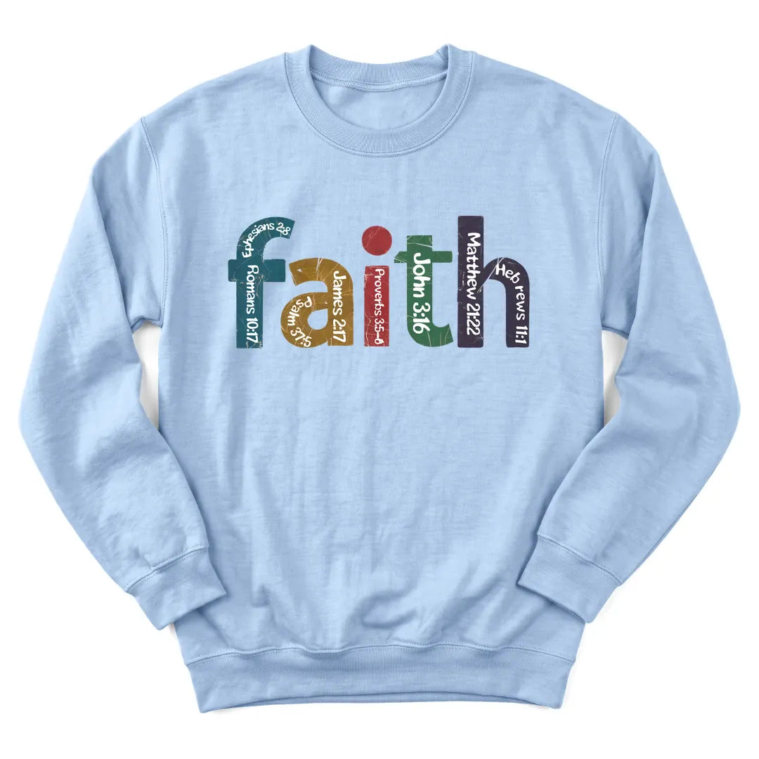 Retro Faith sweatshirt with vintage sunburst and faith lettering - Light Blue