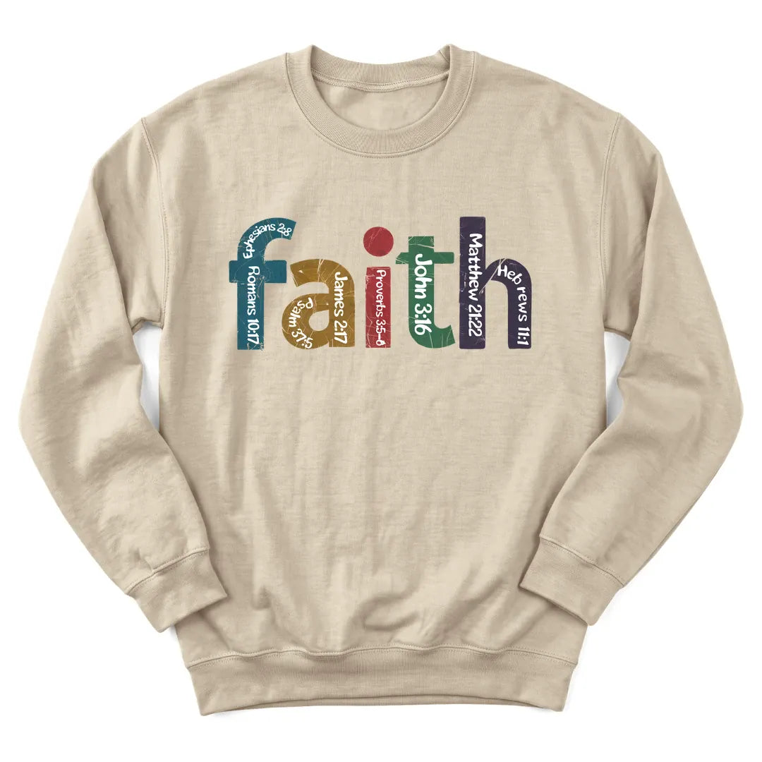 Retro Faith sweatshirt with vintage sunburst and faith lettering - Sand