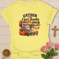 Retro Pour Another Cup shirt with vintage-style lettering and a faith-inspired tea design. - Cornsilk