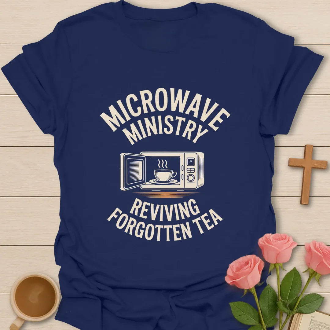 Reviving Forgotten Tea shirt with playful lettering and faith-inspired tea design. - Navy