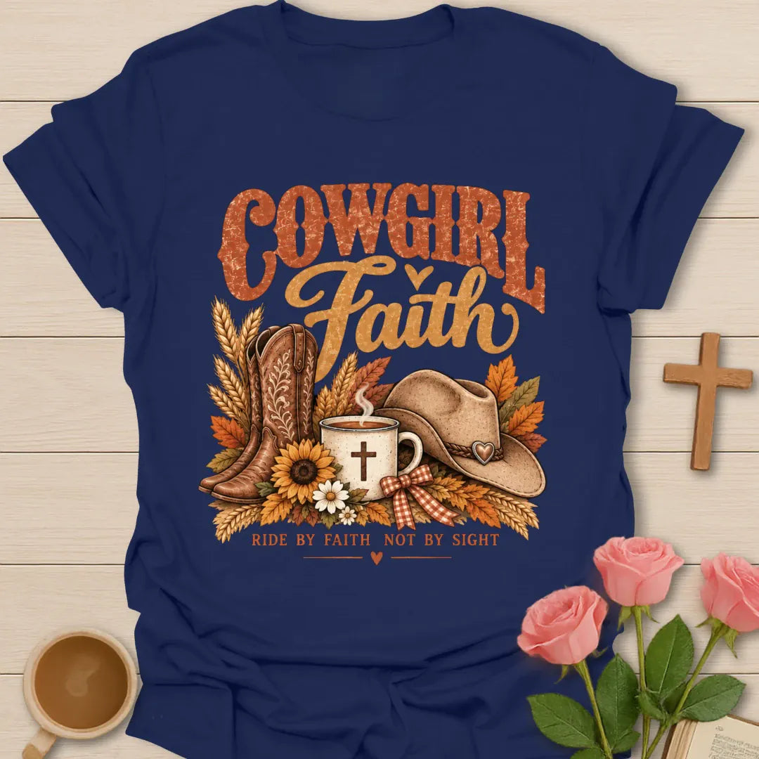 Ride By Faith Christian t-shirt with faith-inspired lettering and design - Navy