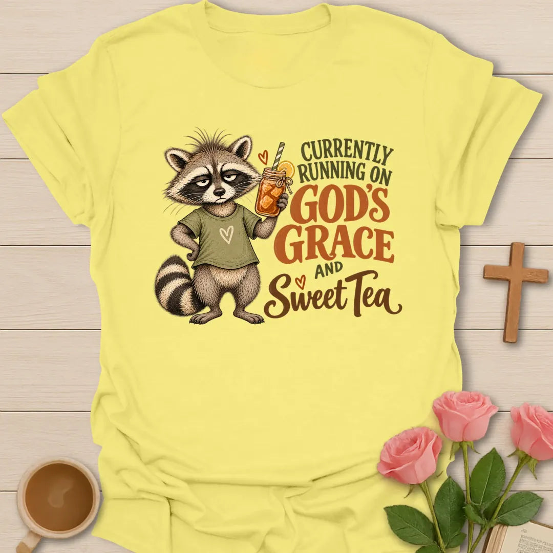Running On Christian t-shirt with faith-inspired tea lettering design - Cornsilk