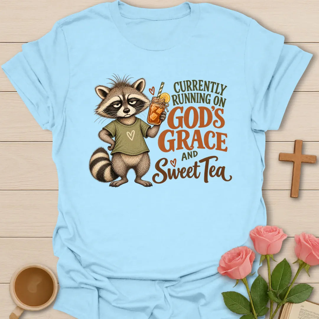 Running On Christian t-shirt with faith-inspired tea lettering design - Light Blue