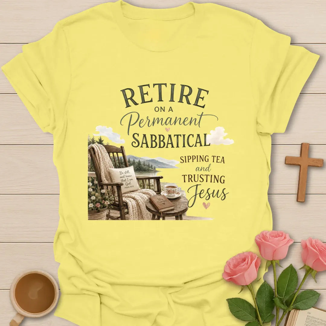Sabbatical Trusting shirt with restful lettering and faith-inspired design. - Cornsilk
