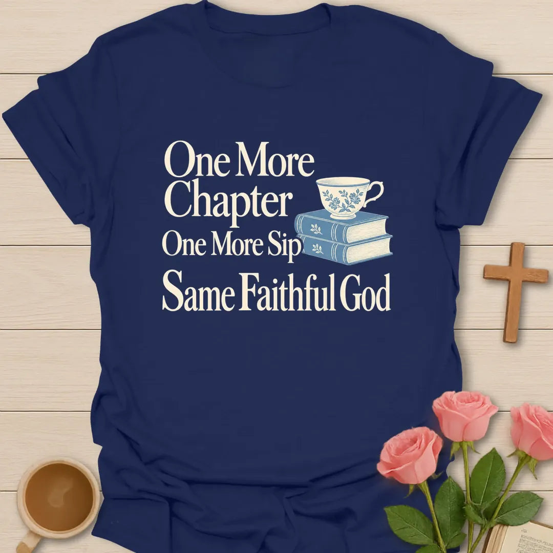 Same Faithful God Christian tea shirt with faith-inspired lettering design - Navy