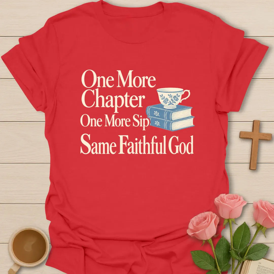 Same Faithful God Christian tea shirt with faith-inspired lettering design - Red