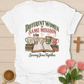 Same Mission Ministry t-shirt with women's ministry lettering and faith-inspired design - White