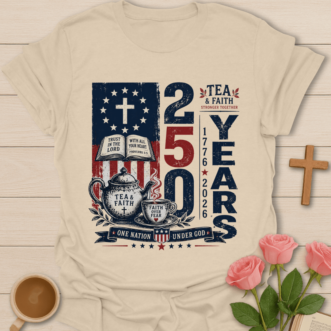 One Nation America 250yrs T-Shirt KozzyCo Christian and tea lover design