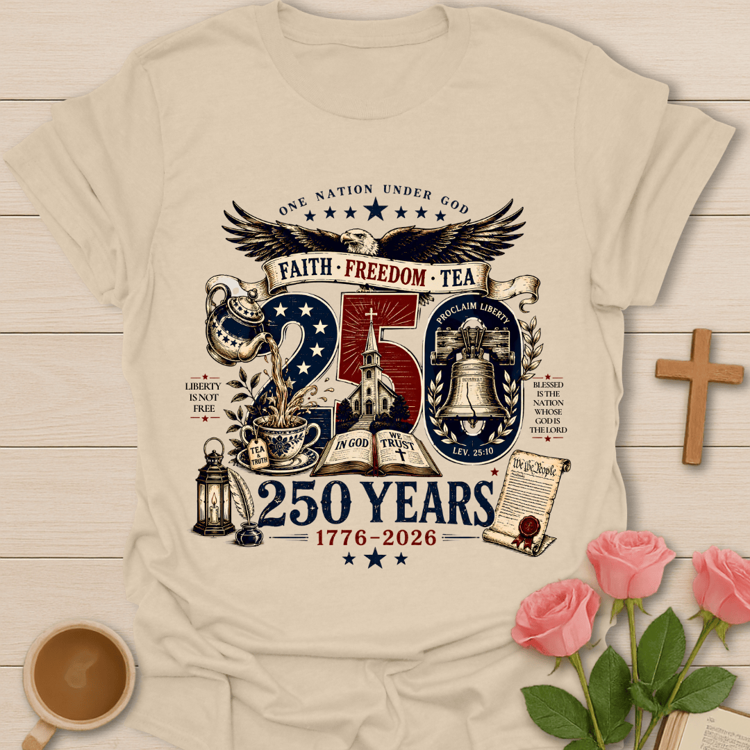 Faith Freedom Tea USA 250yrs T-Shirt KozzyCo Christian and tea lover design