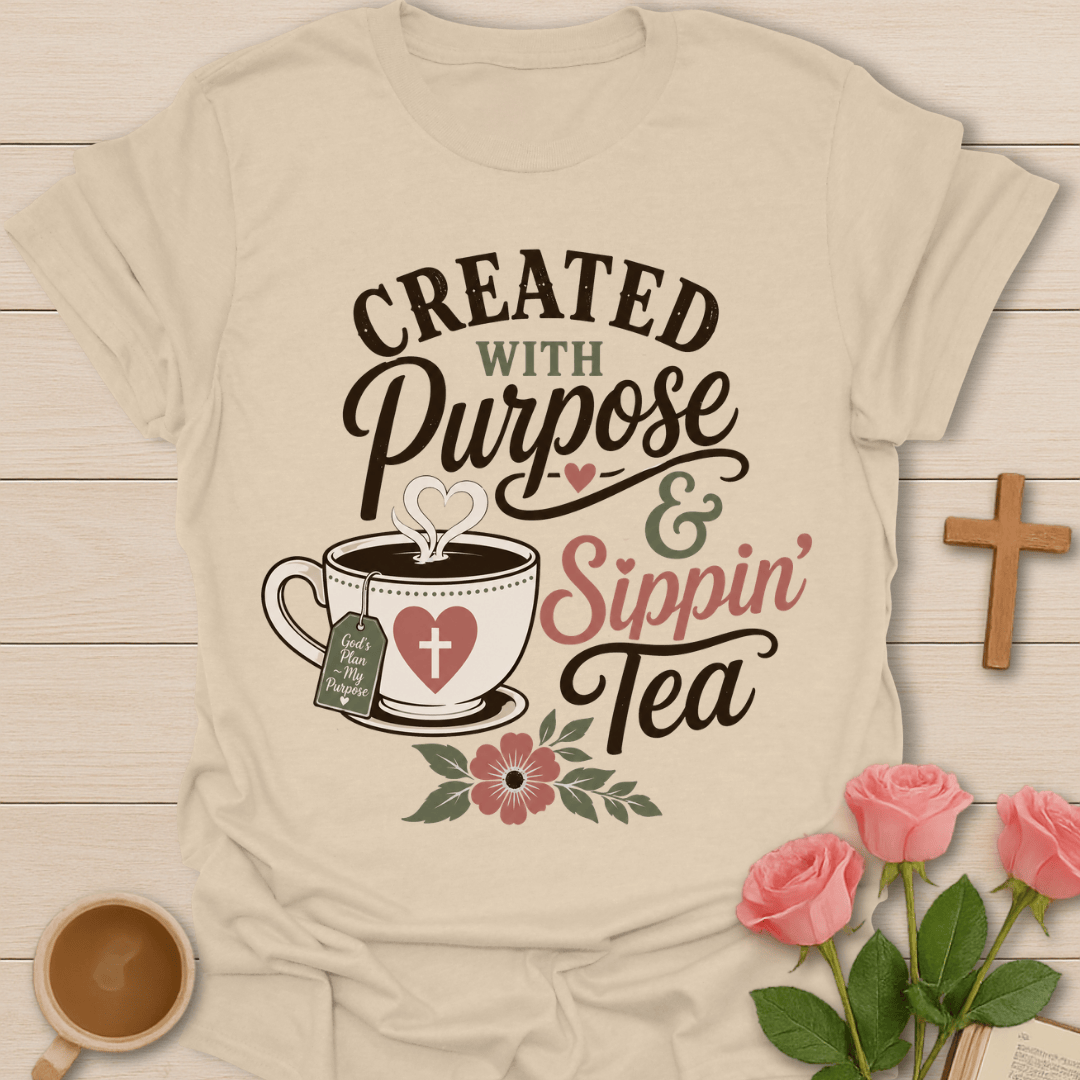 Created With Purpose Tea T-Shirt KozzyCo Christian and tea lover design