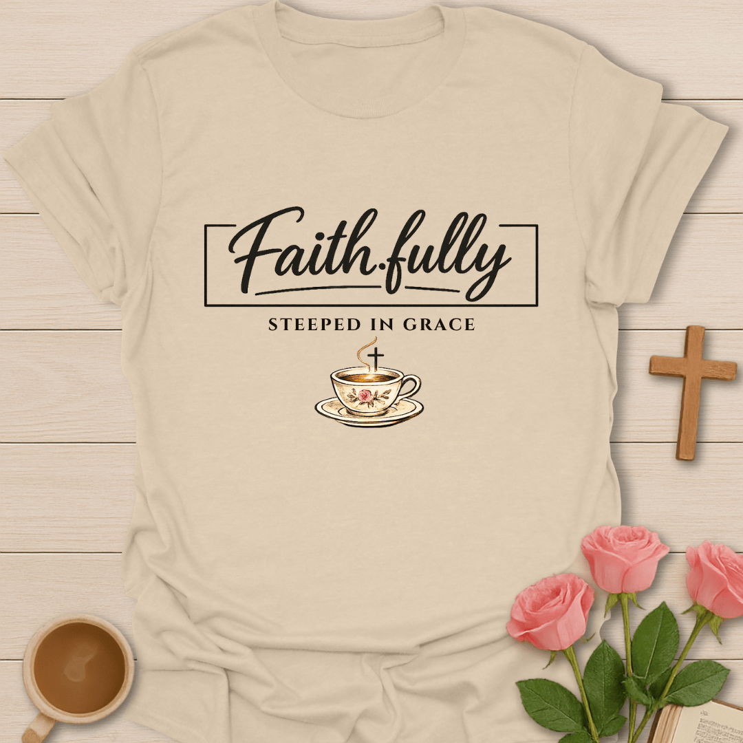 Faithfully Steeped In Grace T-Shirt KozzyCo Christian and tea lover design