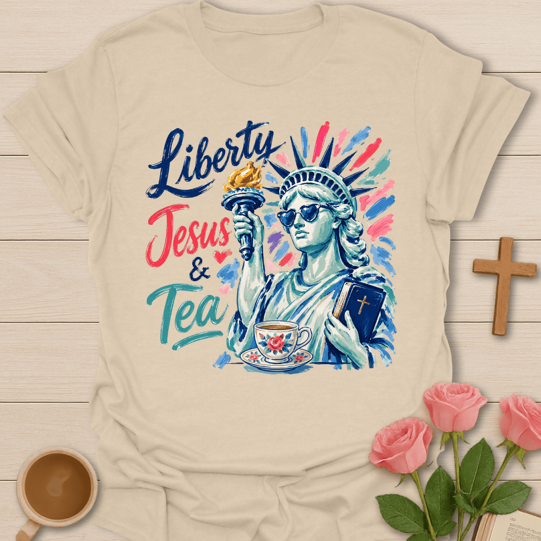 Liberty Jesus & Tea T-Shirt KozzyCo Christian and tea lover design