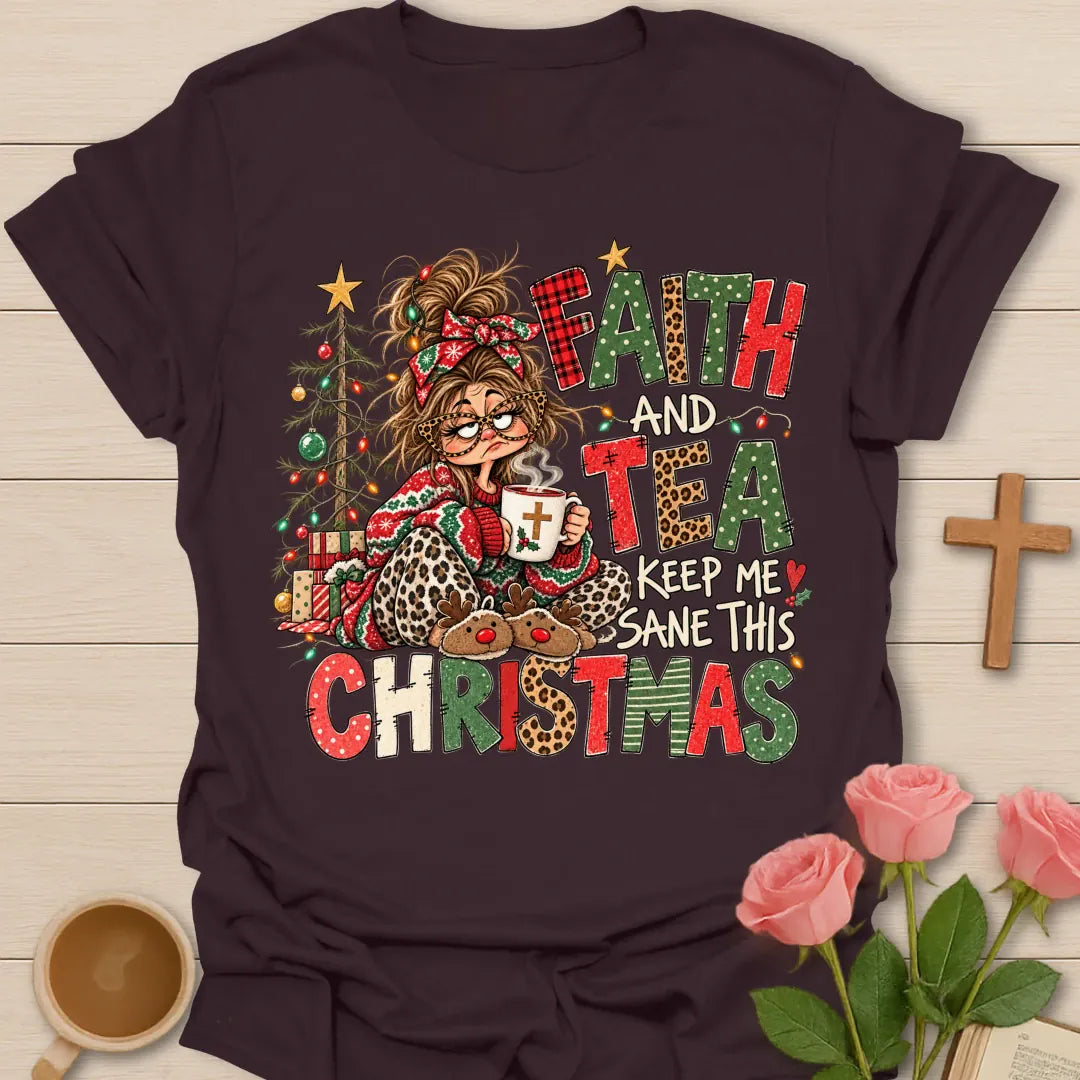 Sane Ugly Christmas Christian t-shirt with festive ugly-Christmas-style design - Dark Chocolate