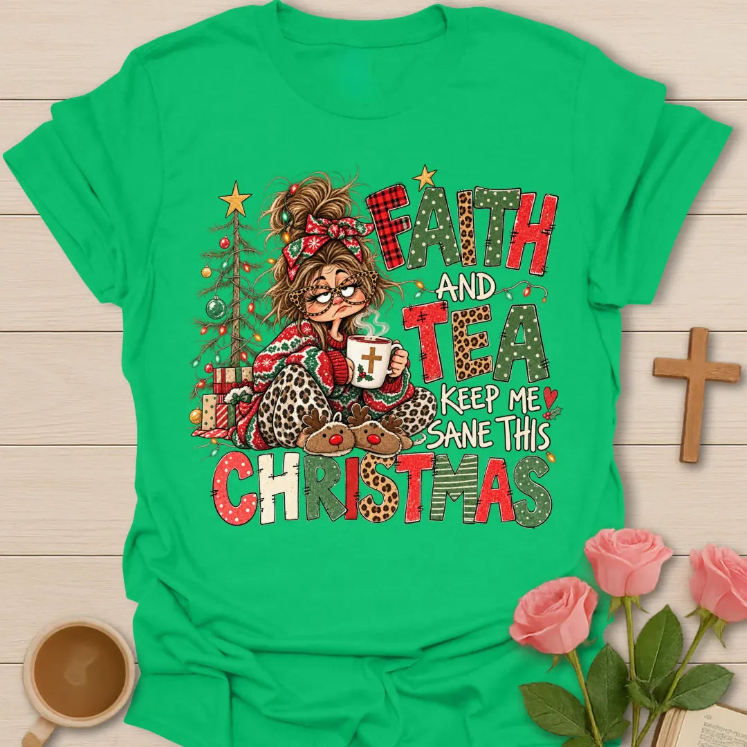 Sane Ugly Christmas Christian t-shirt with festive ugly-Christmas-style design - Irish Green
