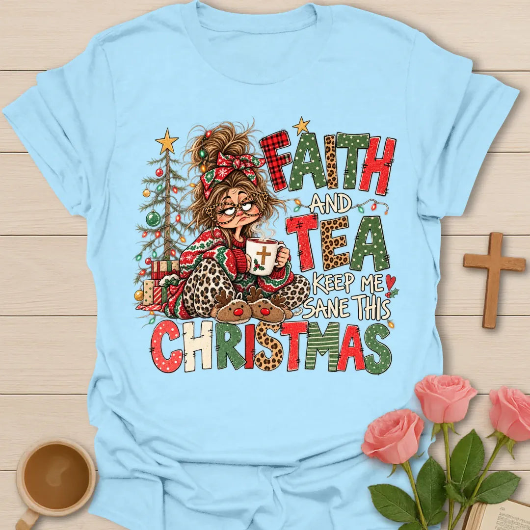 Sane Ugly Christmas Christian t-shirt with festive ugly-Christmas-style design - Light Blue