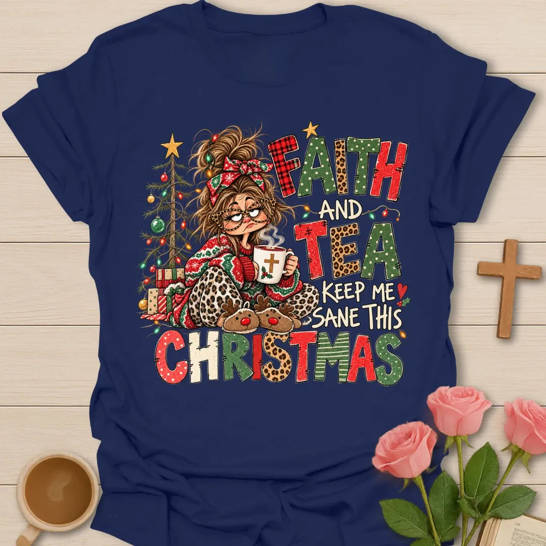 Sane Ugly Christmas Christian t-shirt with festive ugly-Christmas-style design - Navy