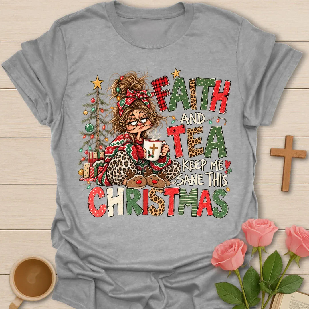 Sane Ugly Christmas Christian t-shirt with festive ugly-Christmas-style design - Sport Grey