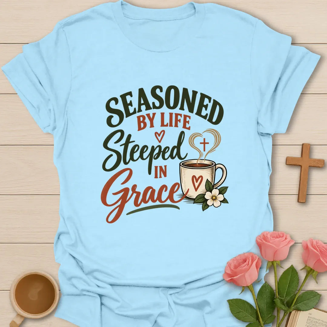 Seasoned By Life Christian t-shirt with faith-inspired lettering - Light Blue