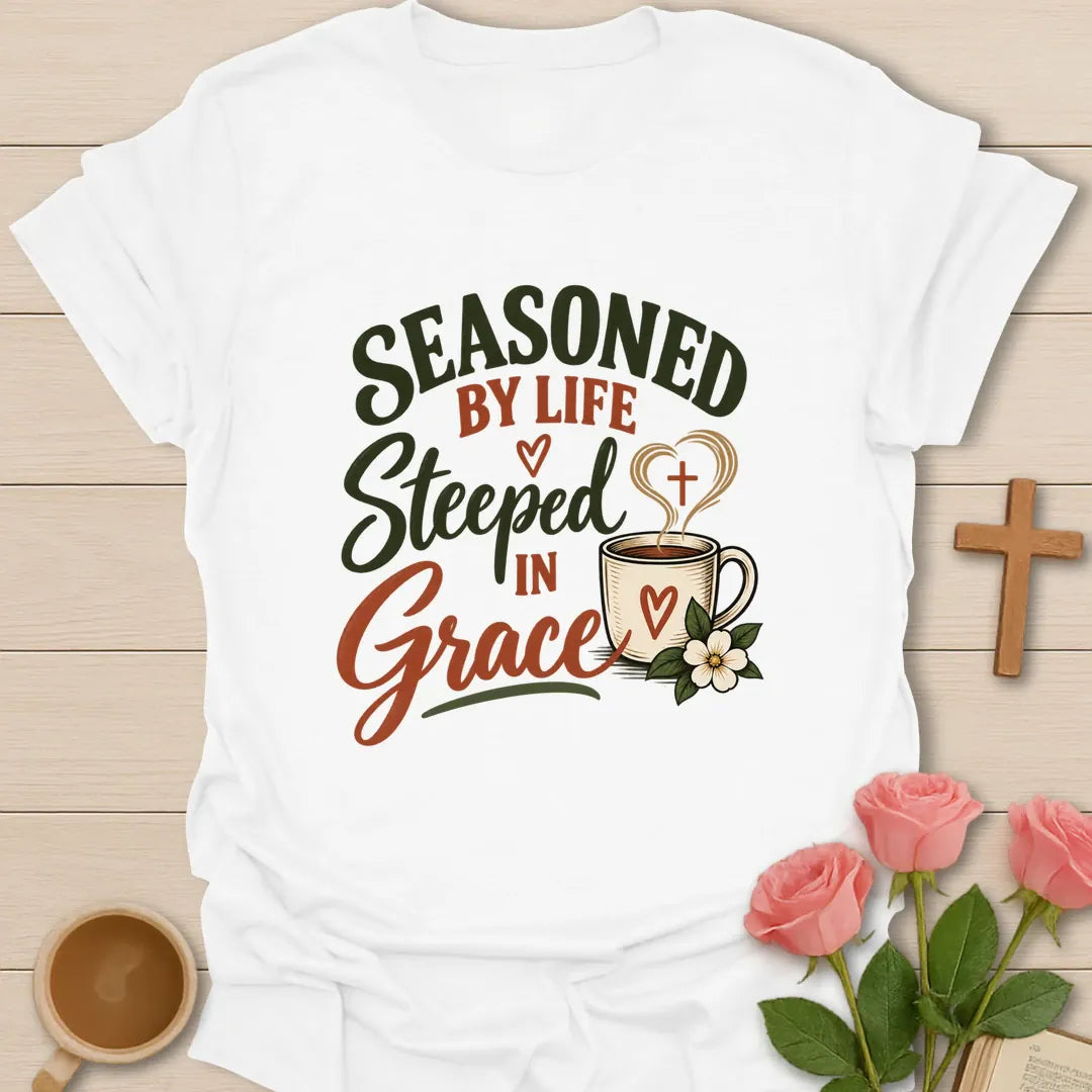 Seasoned By Life Christian t-shirt with faith-inspired lettering - White