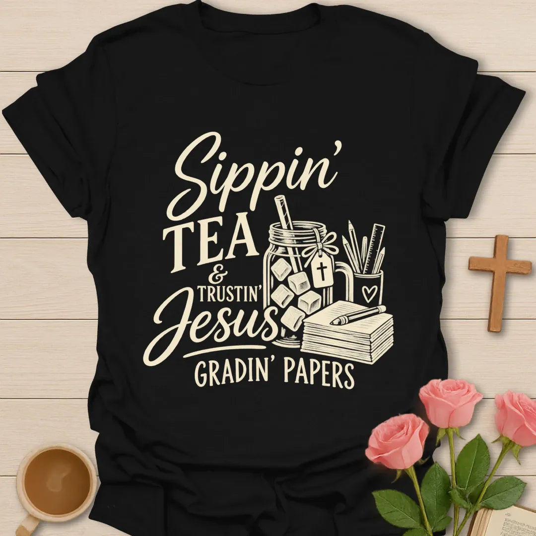 Sippin' Tea Professor t-shirt with tea-themed lettering - Black