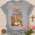 Sippin and Trustin shirt with cozy lettering and a faith-inspired fall tea design. - Sport Grey