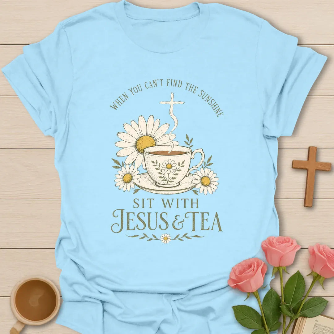 Sit With Grace t-shirt with calm lettering and restful faith design - Light Blue