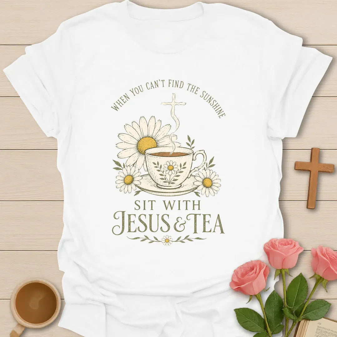 Sit With Grace t-shirt with calm lettering and restful faith design - White