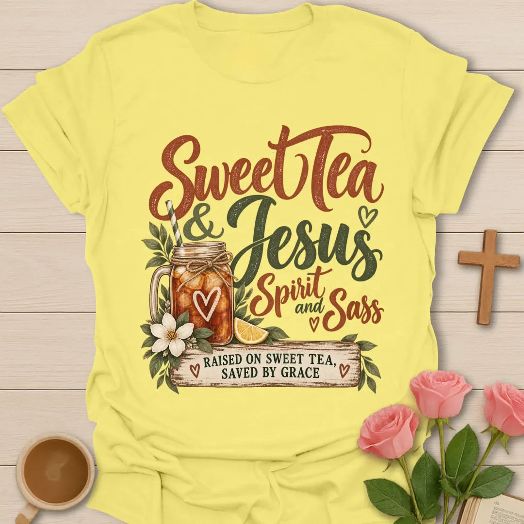 Spirit & Sass T-Shirt with playful faith lettering. - Cornsilk