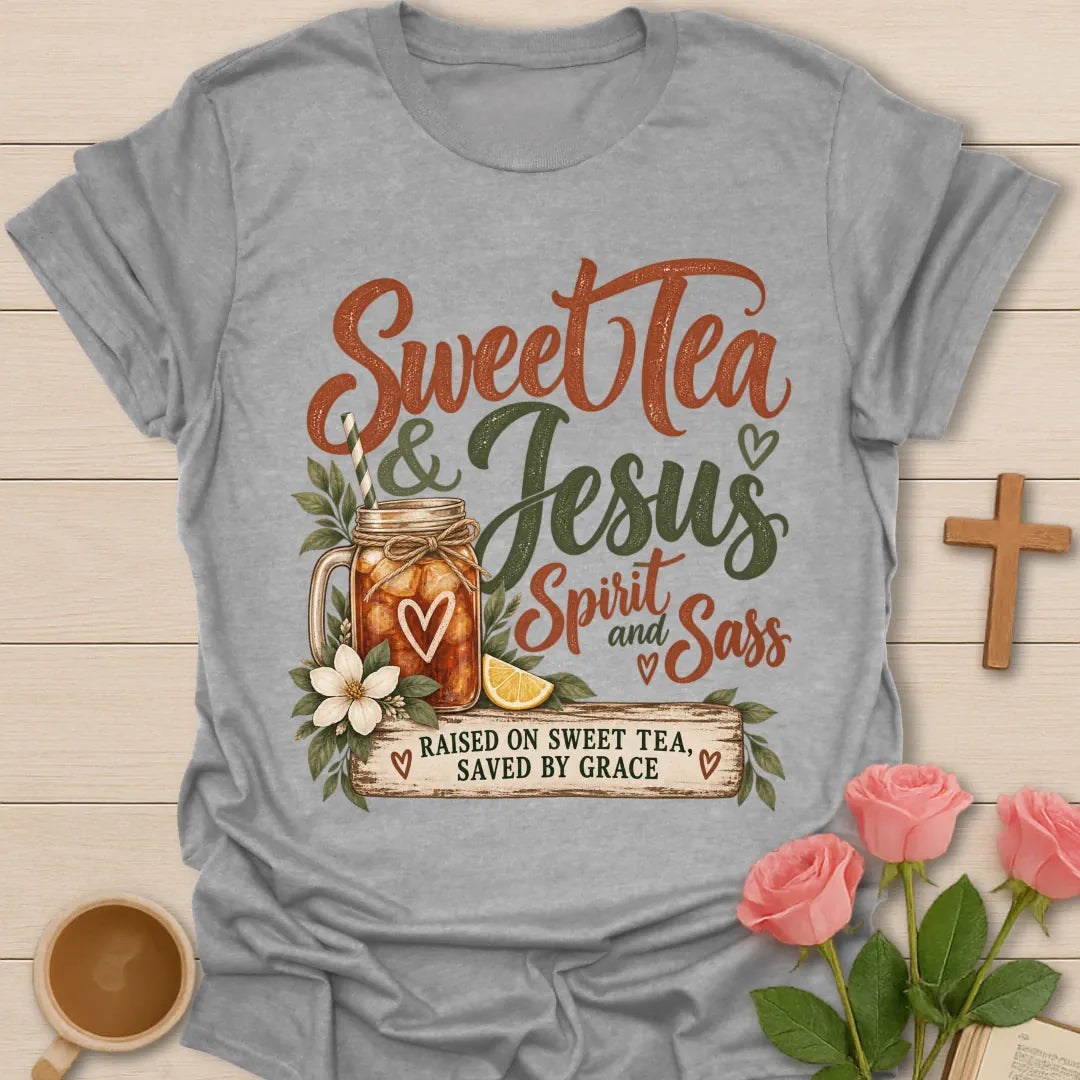 Spirit & Sass T-Shirt with playful faith lettering. - Sport Grey