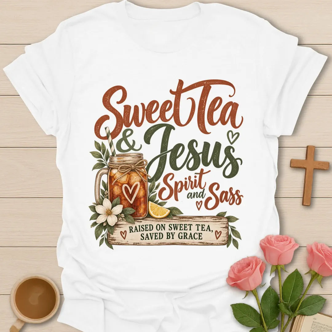 Spirit & Sass T-Shirt with playful faith lettering. - White