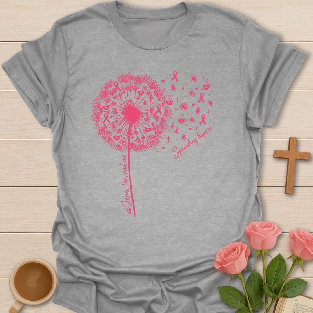 Spreading Hope t-shirt with hopeful lettering and tea cup faith design - Sport Grey