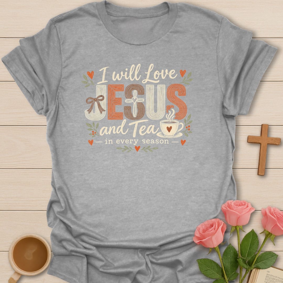 Every Season Grace t-shirt with seasonal lettering and grace-themed faith design - Sport Grey