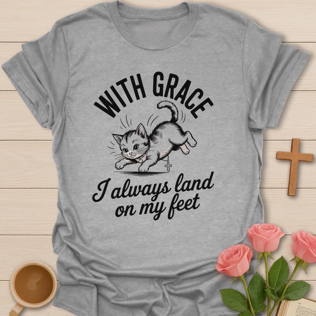 With Grace t-shirt with elegant lettering and grace-themed faith design - Sport Grey