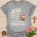 Jesus Loves Me t-shirt with gentle lettering and faith-inspired design - Sport Grey