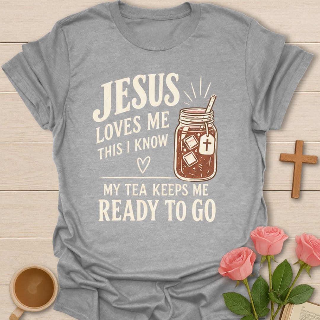 Jesus Loves Me t-shirt with gentle lettering and faith-inspired design - Sport Grey