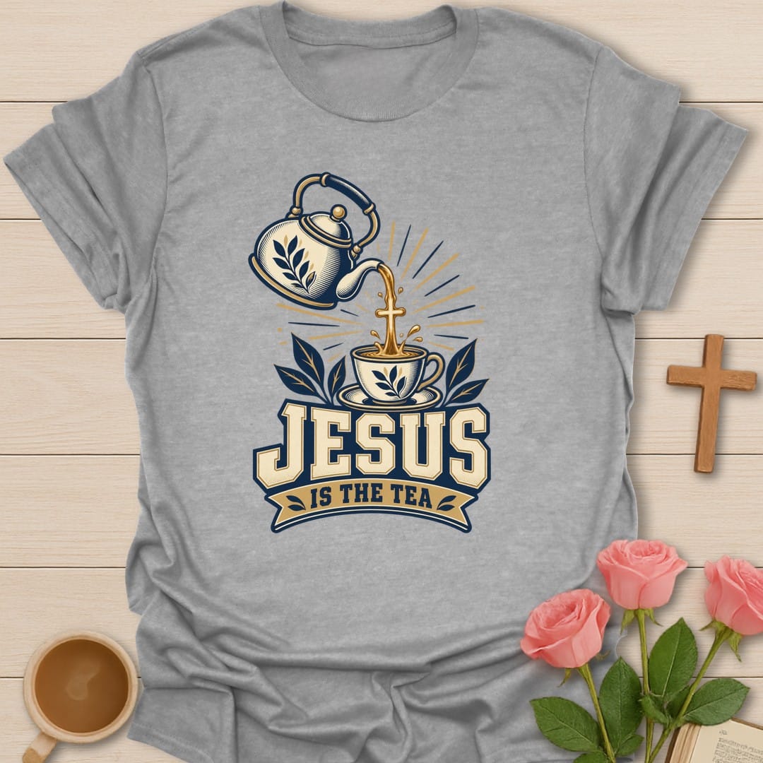 Steeped Faith t-shirt with tea steeping lettering and faith-inspired design - Sport Grey