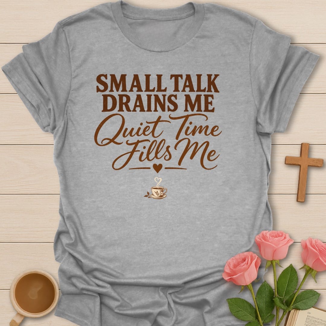 Introvert's Sanctuary t-shirt with cozy lettering and quiet tea-and-faith design - Sport Grey