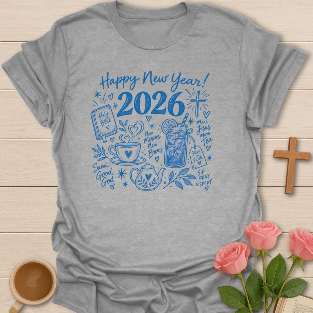 Holy Bible 2026 t-shirt with new year lettering and faith-inspired design - Sport Grey
