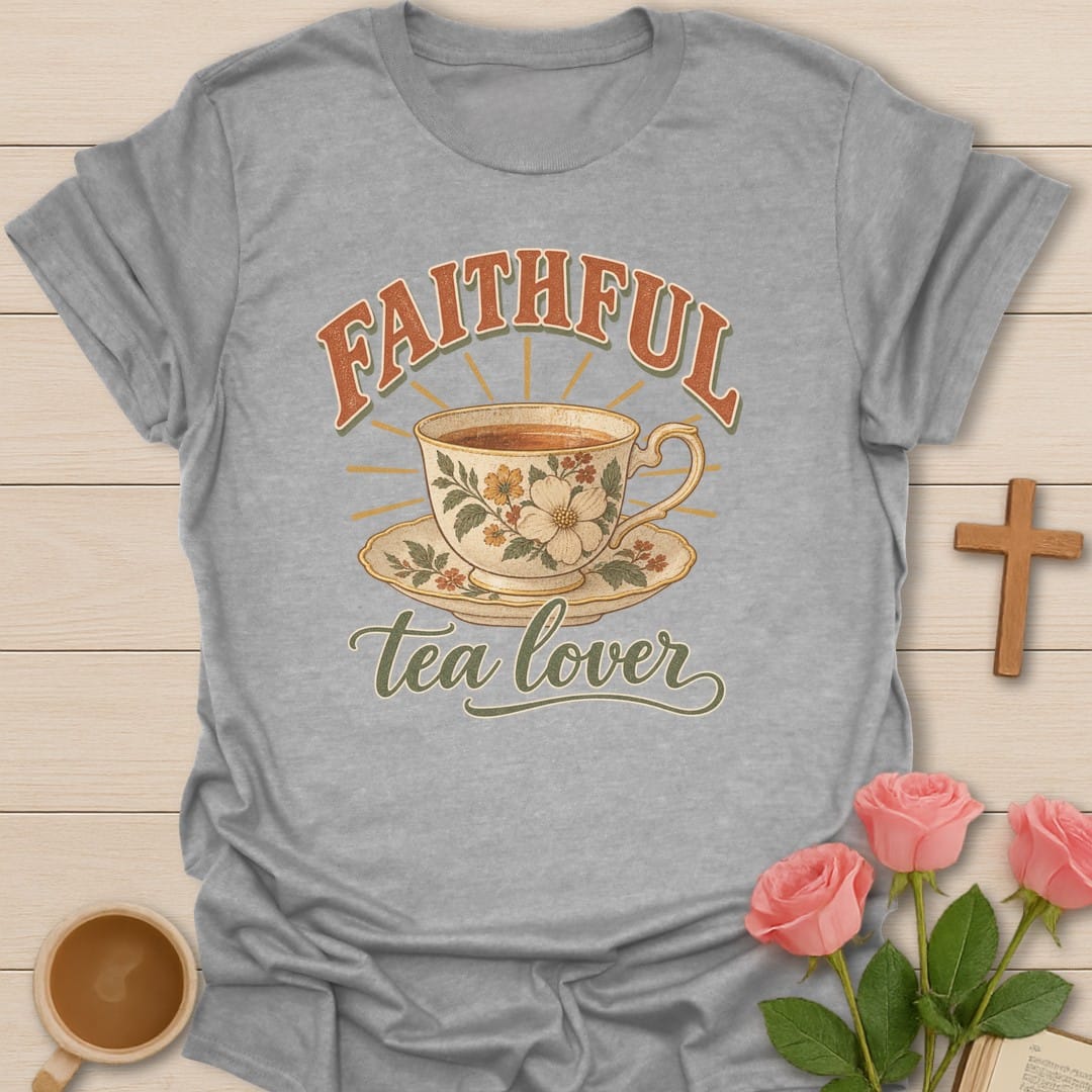 Faithful Tea Lover t-shirt with tea lover lettering and faith-inspired design - Sport Grey